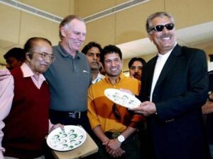 Zaheer Abbas right former Pakistan cricket team captain became the International Cricket Council president in 2015. edited | Pakistani Icon from Narratives Magazine